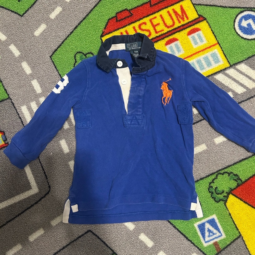 Ralph Lauren Kids Blue Polo Shirt with Orange Logo